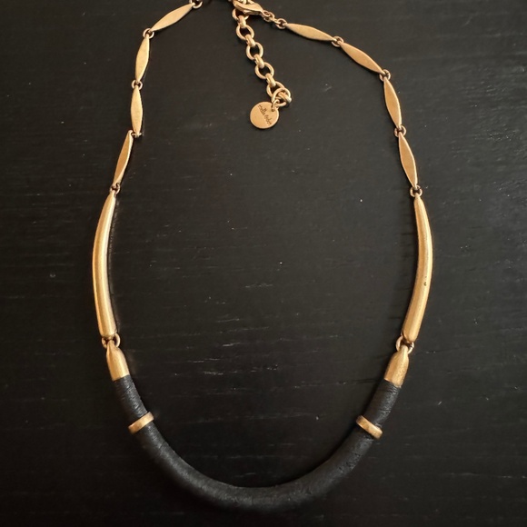 Stella & Dot  Marcell gold & black leather necklace - Picture 1 of 3